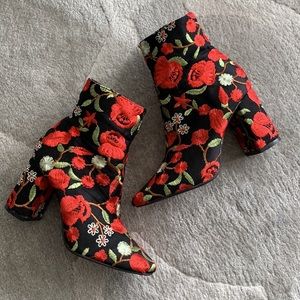 Embroidered Floral Ankle Boots